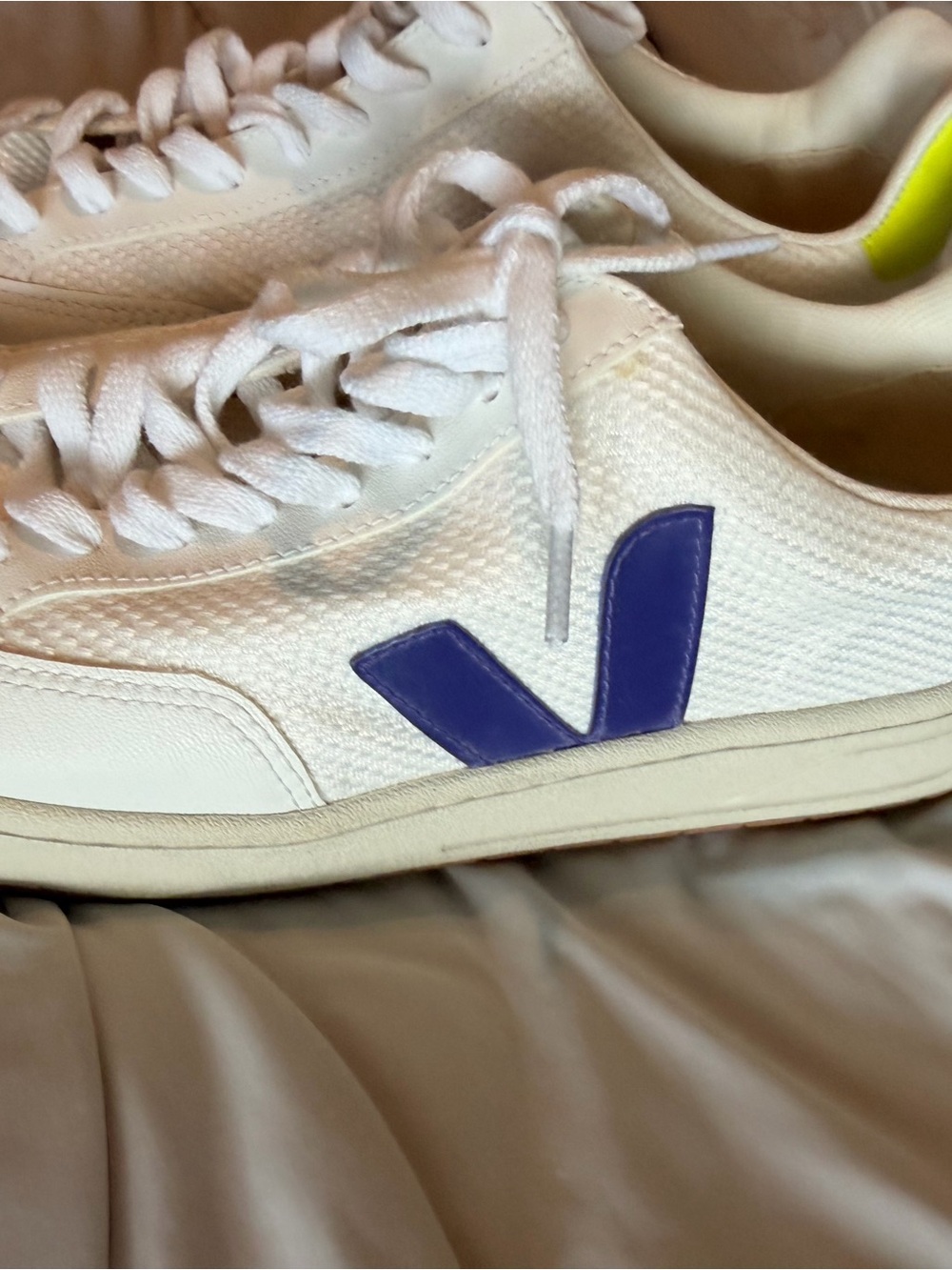 Veja White Low-Top Sneakers with Purple V Logo